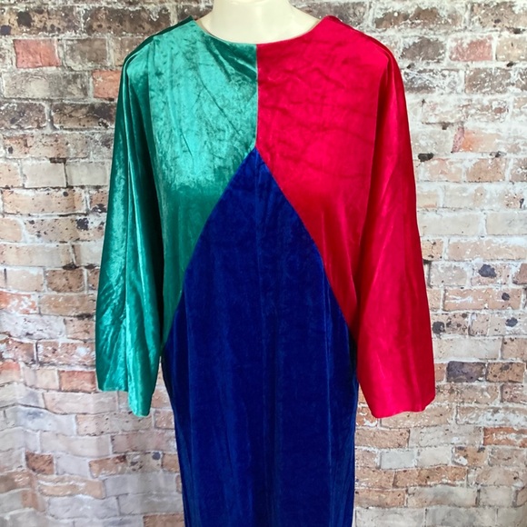 Vintage Keyloun Dress Velour Colorblock Maxi Sz OS - Picture 9 of 11